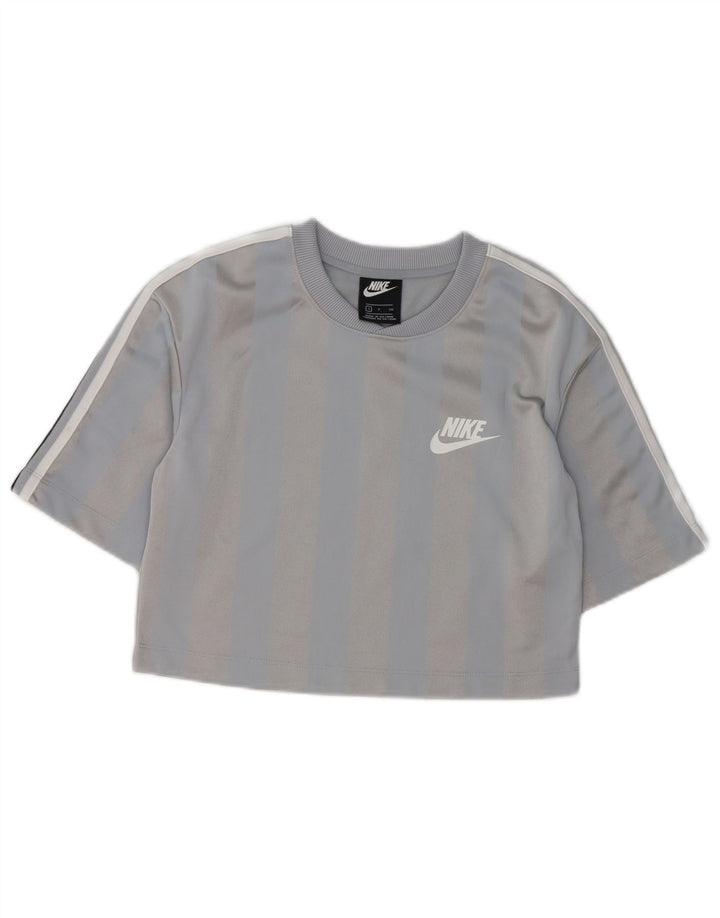 Nike Damen Crop T-Shirt Top UK 10 Small Grau gestreift Polyester
