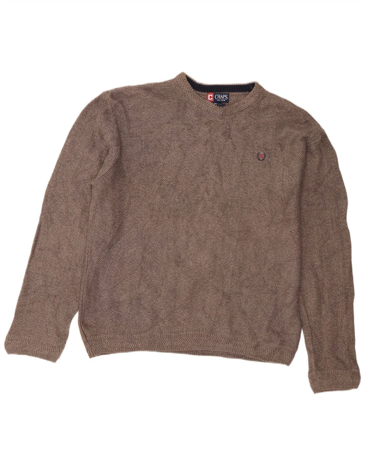 Chaps Herren-Pullover mit Rundhalsausschnitt, groß, graue Baumwolle mit Fischgrätenmuster