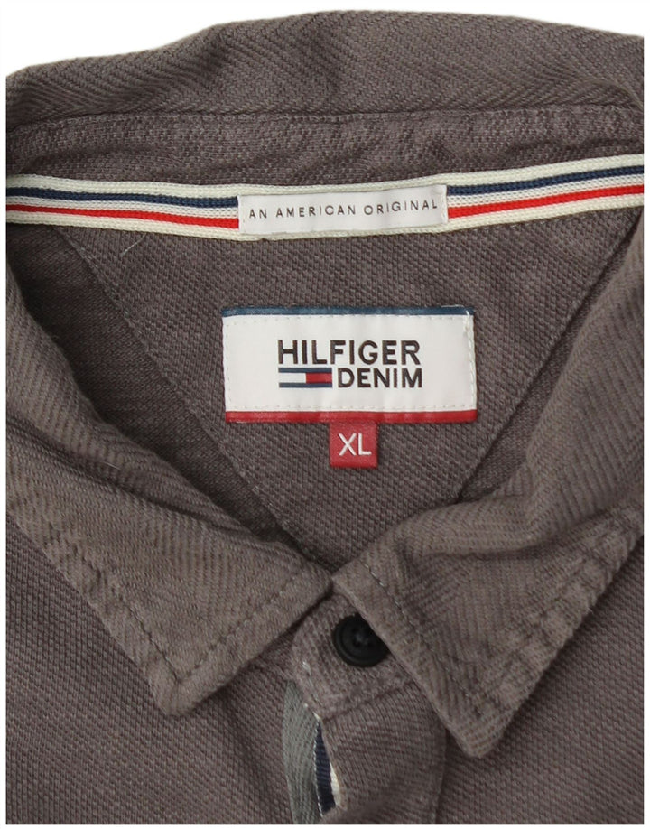 TOMMY HILFIGER Herren Grafik Langarm Poloshirt XL Grau