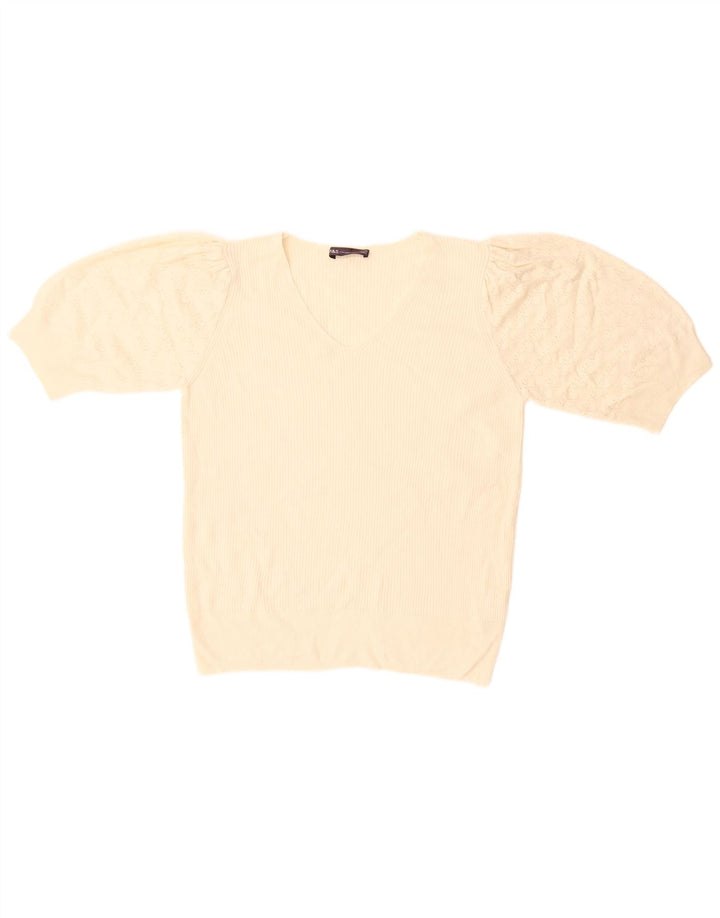Marks & Spencer Damen-Pullover mit V-Ausschnitt, Gr. 14, Mittel, gebrochenes Weiß