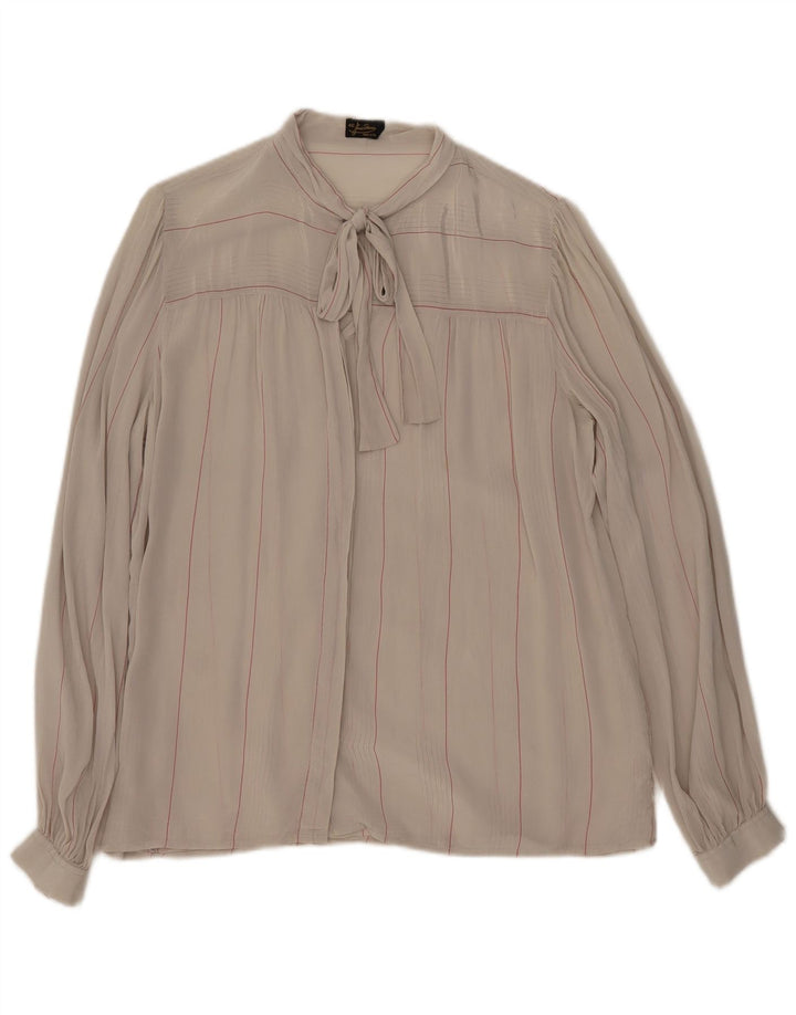 Mario Pucci Cecconi Damen-Hemdbluse mit vorderer Krawatte, Größe 46, groß, beige gestreift