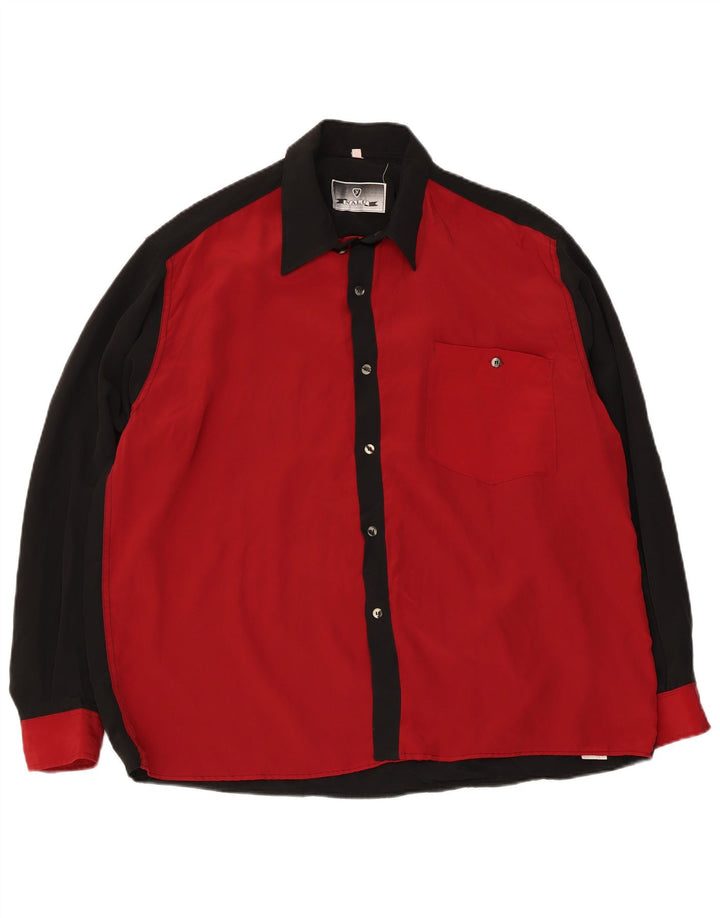 Vintage Herren-Oversize-Hemd, kleines schwarzes Colourblock-Polyester