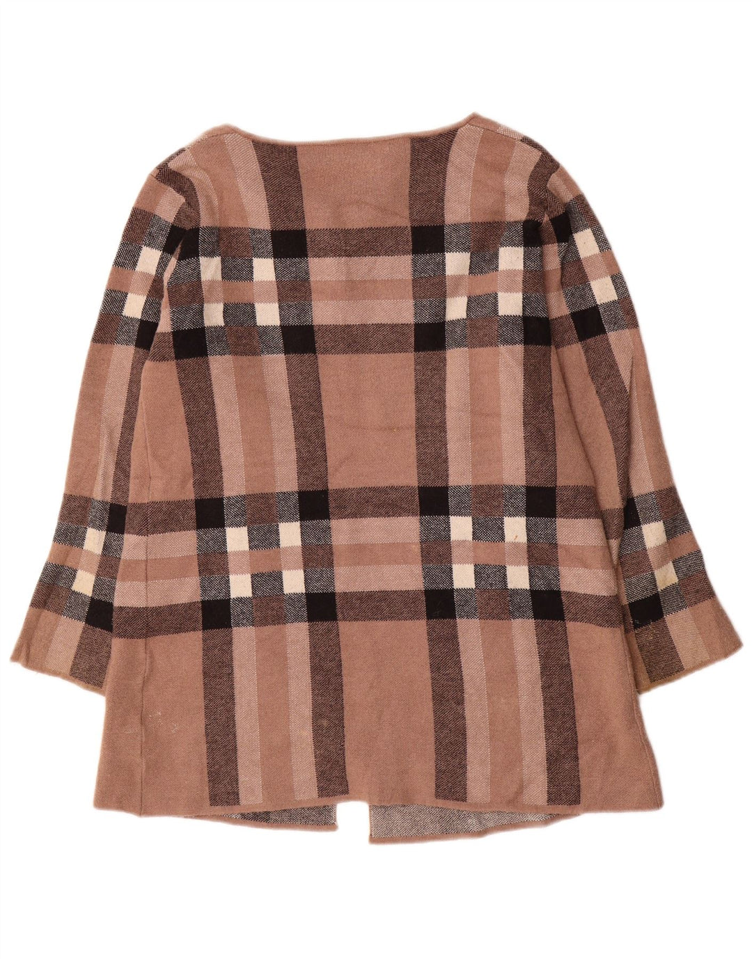 Zara Damen-Cardigan-Pullover UK 16 Große braune karierte Wolle