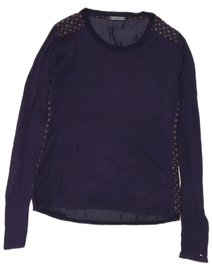 Tommy Hilfiger Damen Top Langarm UK 12 Mittel Marineblau Geometrisch