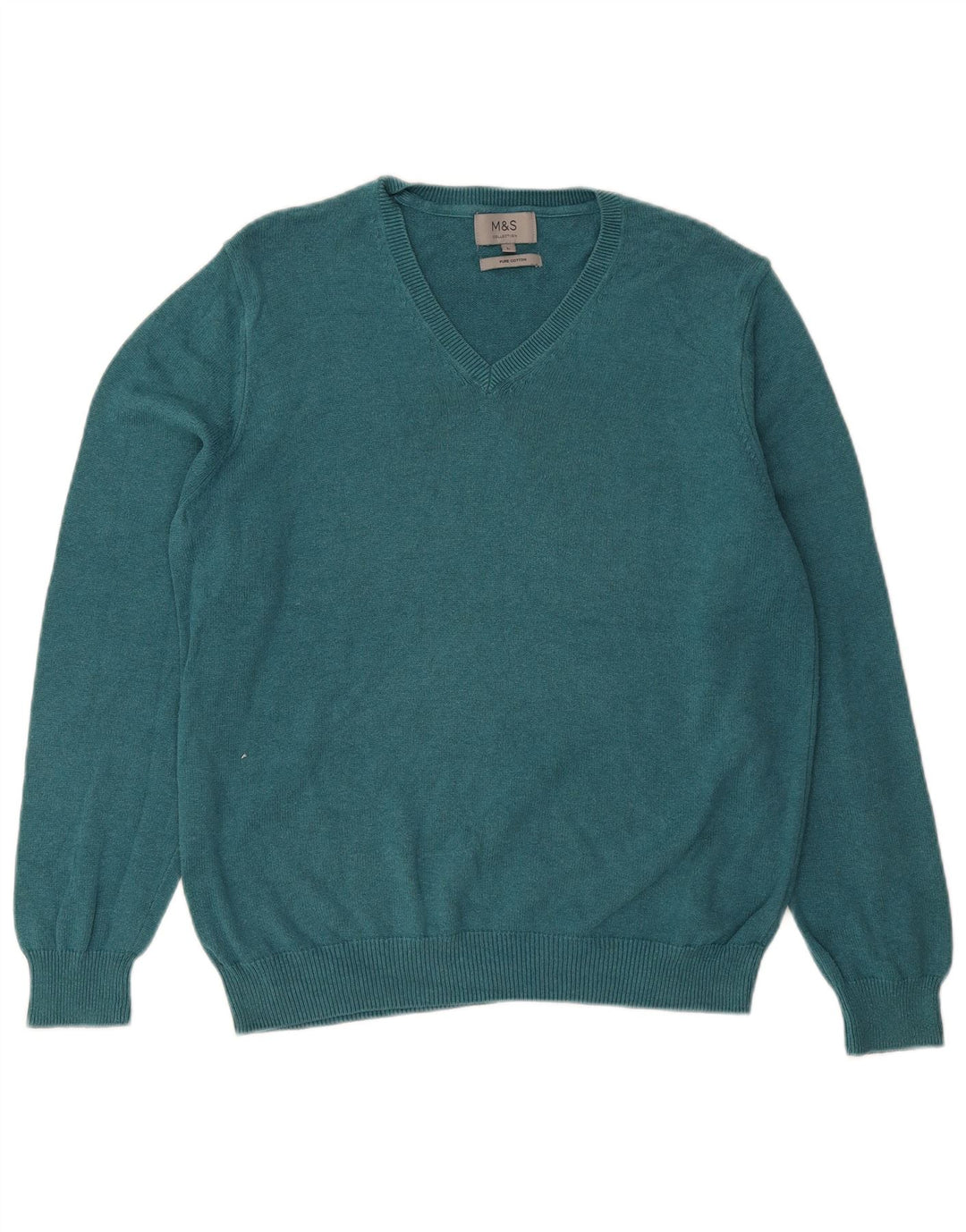 Marks & SPENCER Herren-Pullover mit V-Ausschnitt, groß, aus blauer Baumwolle