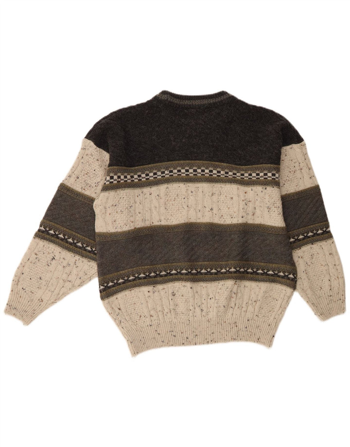 Neuer Fast Herren-Pullover mit Rundhalsausschnitt, groß, Beige, Farbblock-Acryl