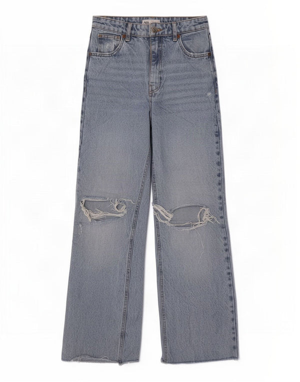 Zara Damen Distressed Jeans mit hoher Taille und weitem Bein, EU 36, XS, B26, L30, Blau