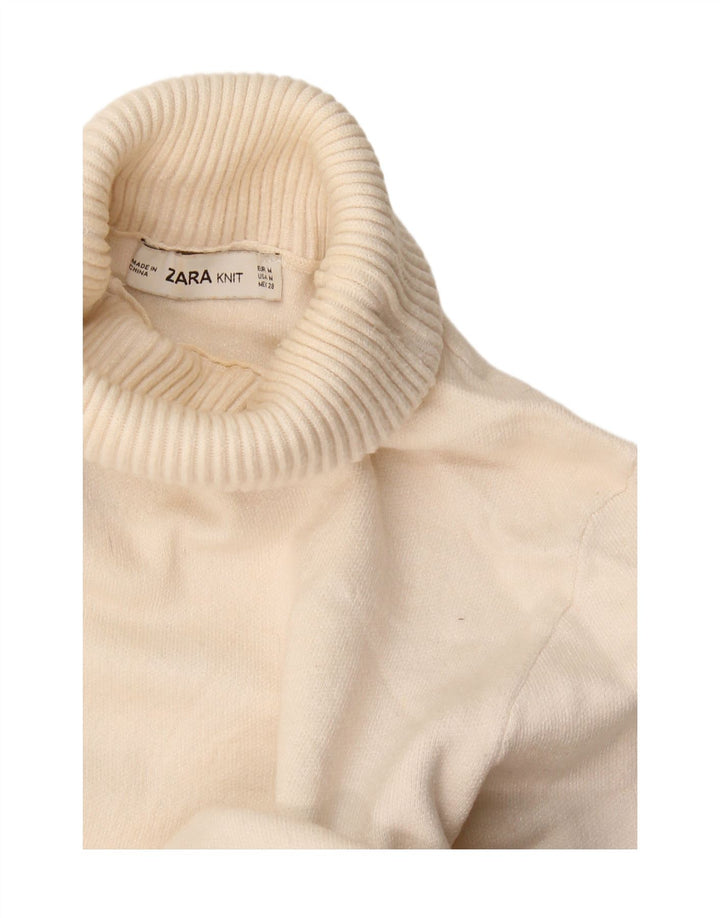 Zara Damen Crop Rollkragenpullover Pullover UK 12 Mittelweiß Farbblock
