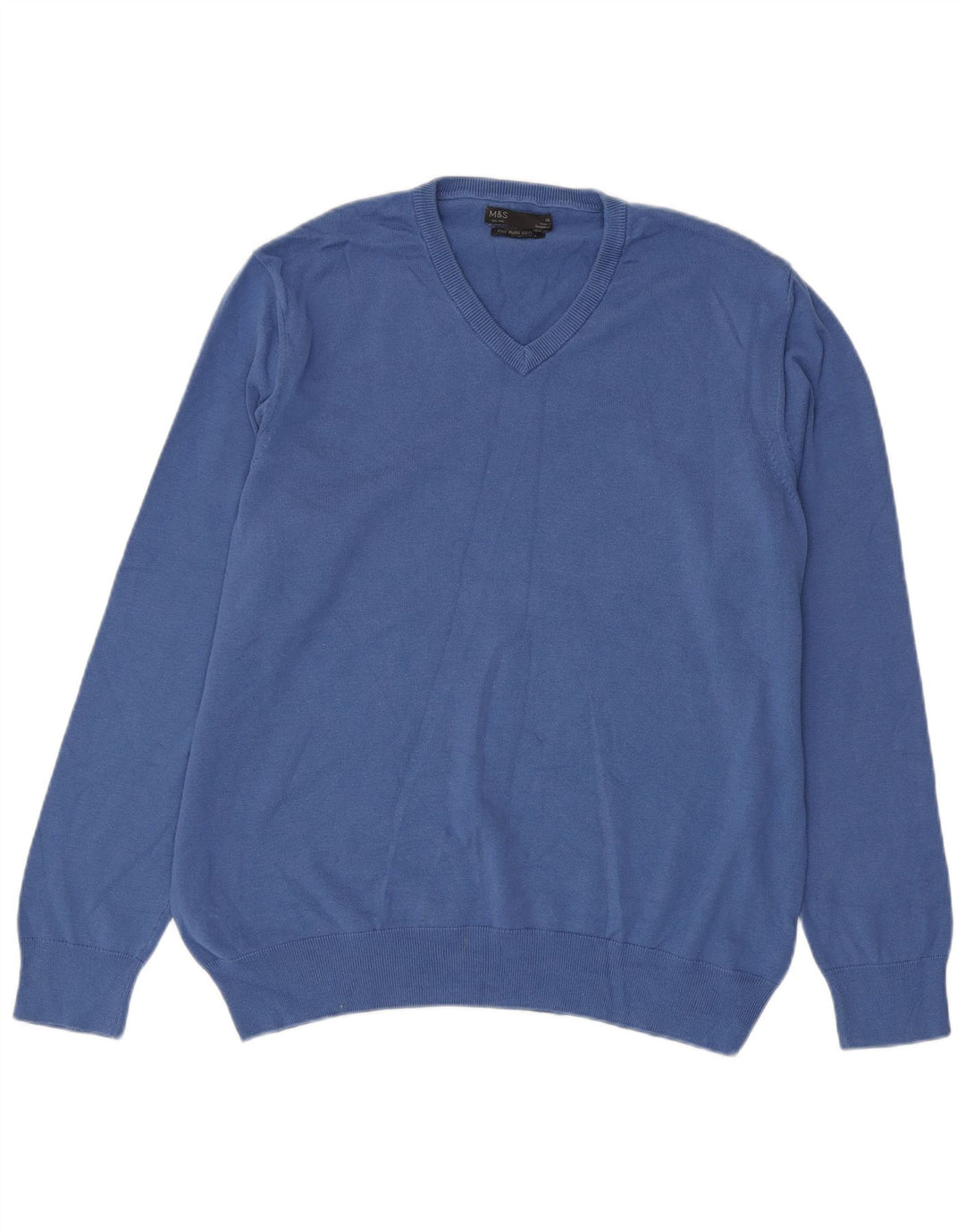Marks & Spencer Herren-Pullover mit V-Ausschnitt, XL, blau, Baumwolle, klassisch
