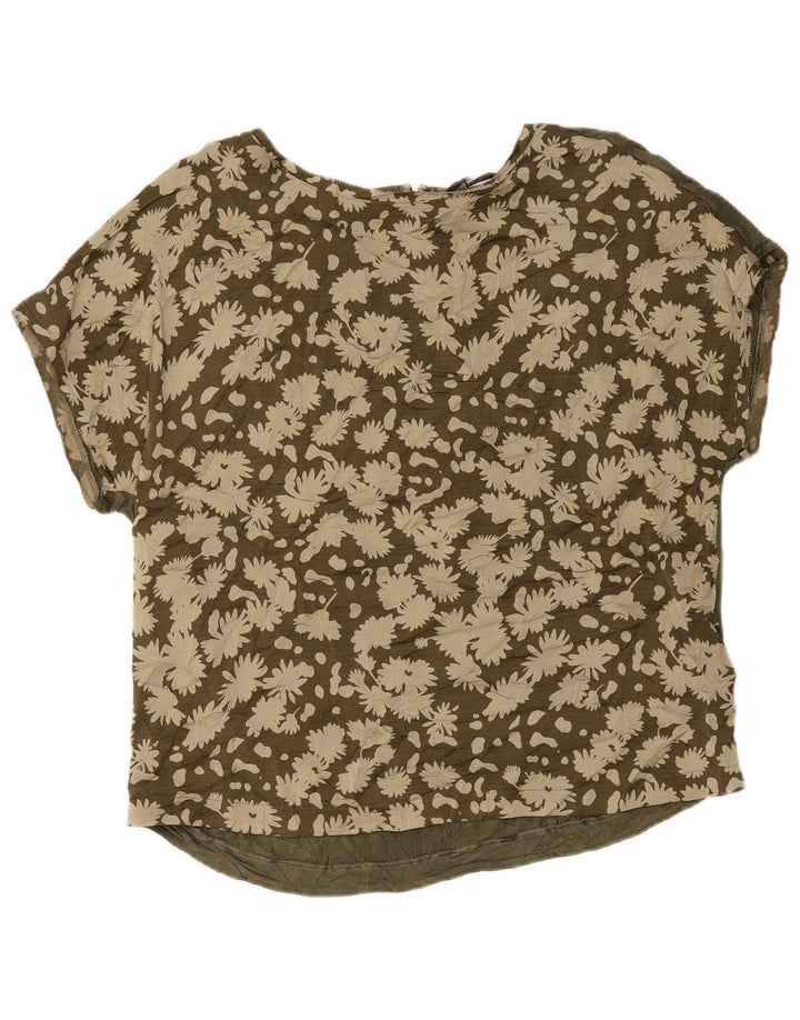 Marks & Spencer Damen T-Shirt Top UK 14 Large Grün Blumenmuster Polyester