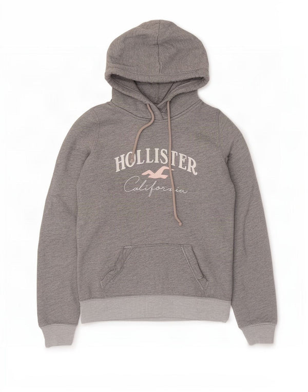 Hollister Womens Graphic Hoodie Pullover UK 6 XS Graue Baumwolle