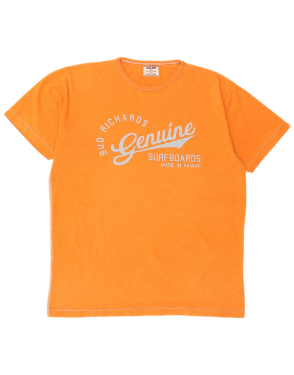 Jack & Jones Mens Graphic T-Shirt Top XL Orange Cotton