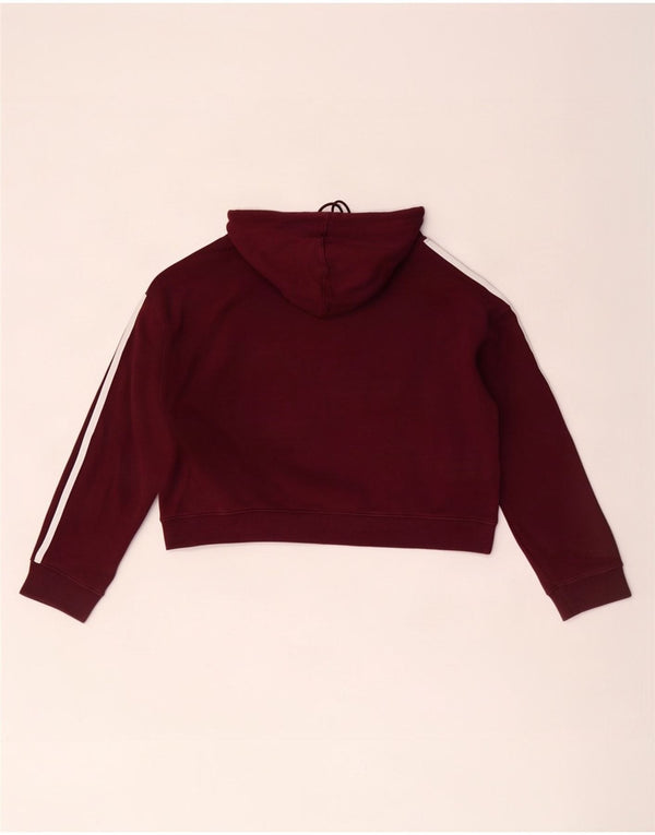 Adidas Damen Crop Oversized Hoodie Pullover UK 10 Small Burgund Baumwolle