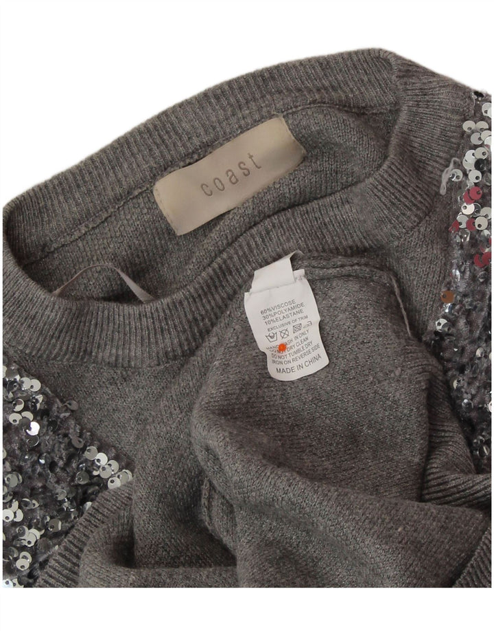 COAST Damen-Pullover mit Rundhalsausschnitt, Gr. 40, Größe L, graue Viskose