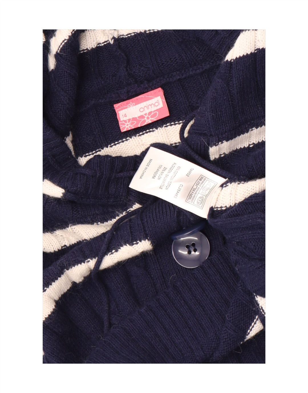 Animal Damen-Pullover mit Knopfkragen, Gr. 14, Mittel, Marineblau, gestreift
