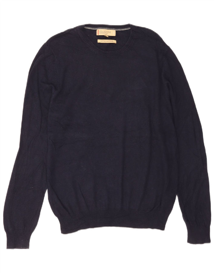 Marks & Spencer Herren-Pullover mit Rundhalsausschnitt, mittelmarineblaue Baumwolle