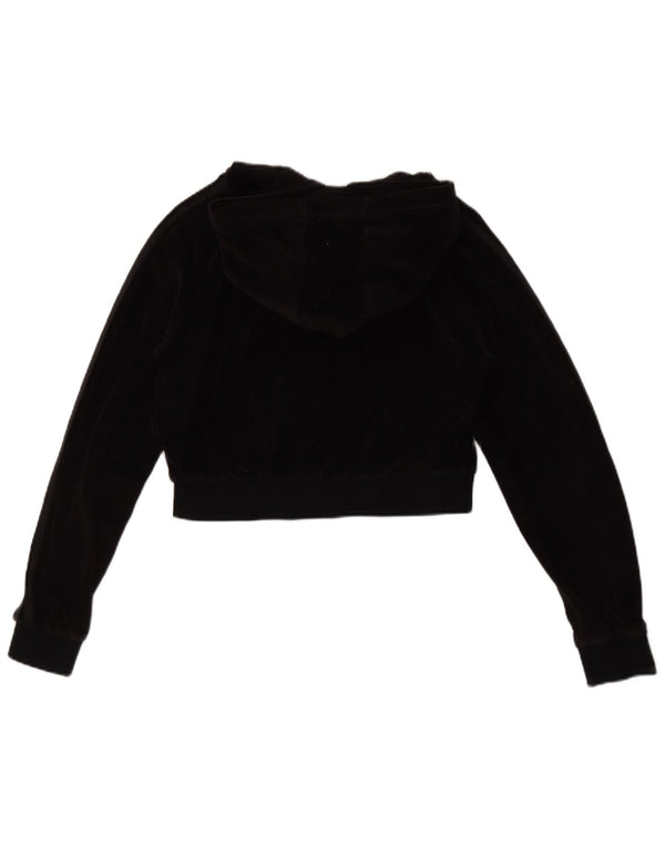 Adidas Damen Crop Velour Zip Hoodie Pullover UK 14 Medium Schwarz