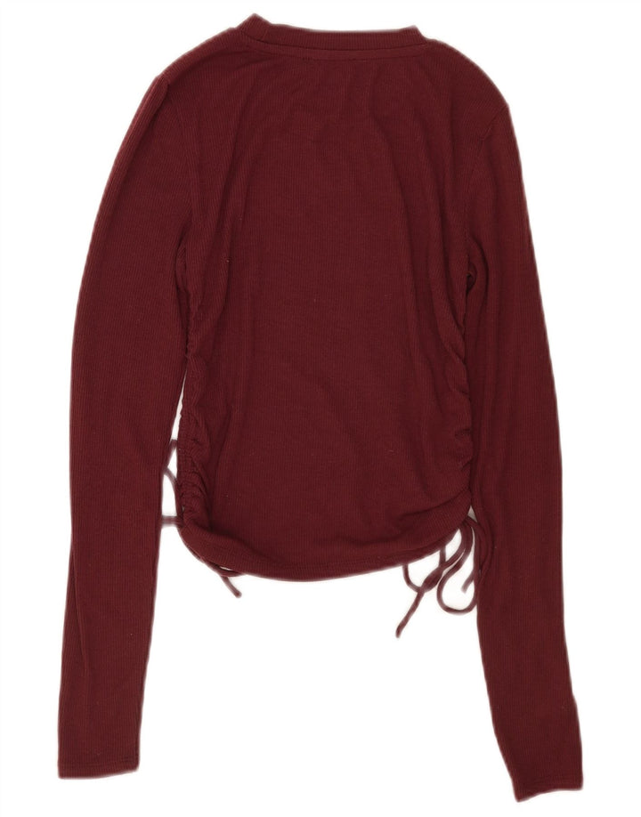 Zara Damen Crop Top Langarm UK 10 Small Burgund Polyester