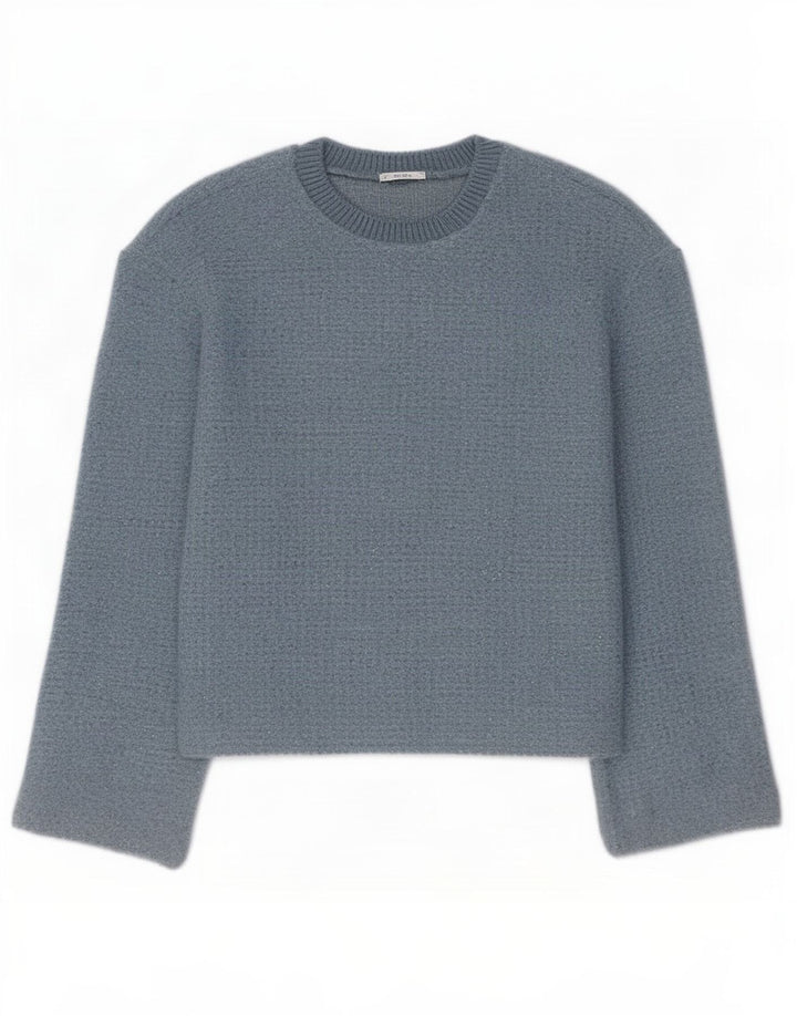 Zara Damen Crop Crew Neck Pullover Pullover UK 14 Mittelblaues Polyester