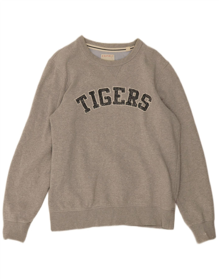 Esprit Herren-Sweatshirt mit Grafik, groß, grau gefleckte Baumwolle