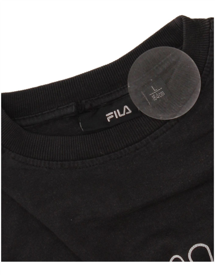 Fila Damen Grafik T-Shirt Top UK 16 Large Schwarz