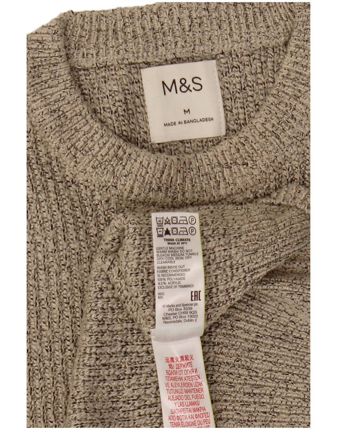 Marks & Spencer Herren-Pullover mit Rundhalsausschnitt, Mittelbeige meliert