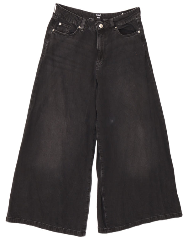 Marks & Spencer Damen-Jeans mit weitem Bein, UK 14, Größe L W32 L27, schwarze Baumwolle