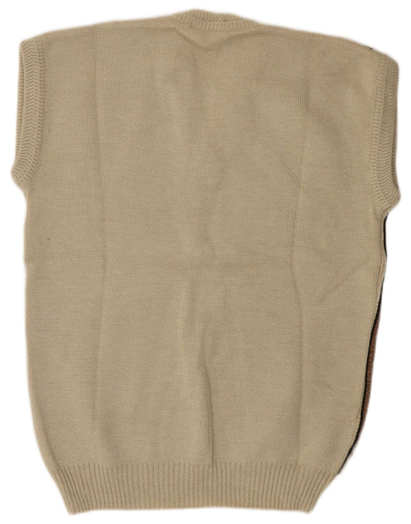 Vintage Herren Weste Tank Top 3XL Beige gestreift Acryl