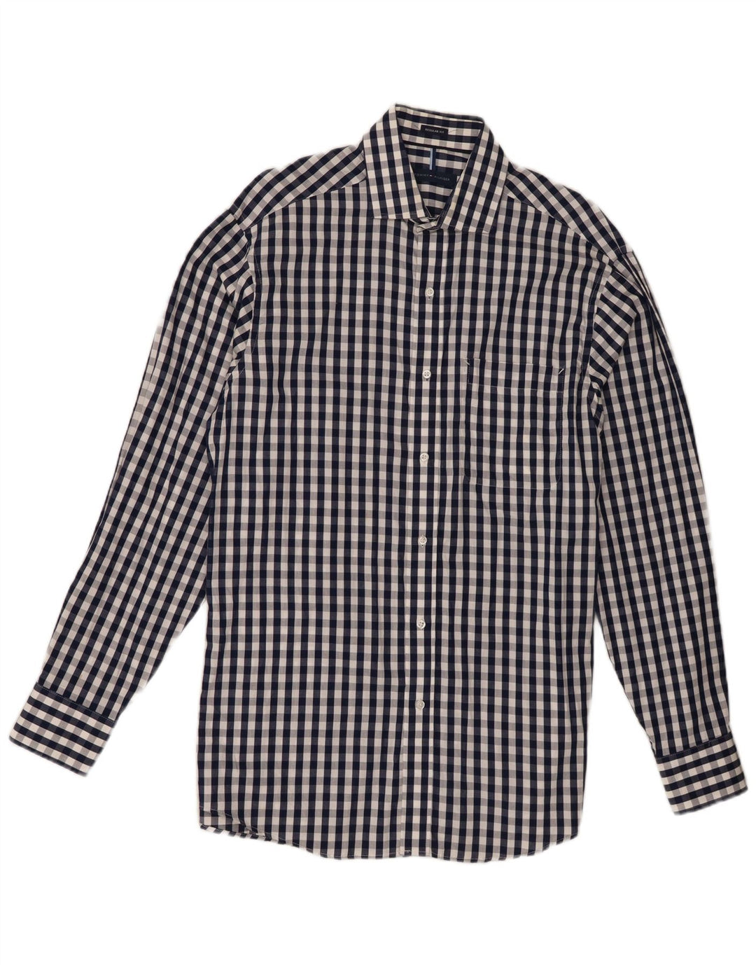 Tommy Hilfiger Herren-Hemd mit normaler Passform, Größe 15 1/2, mittelgroß, marineblau, kariert