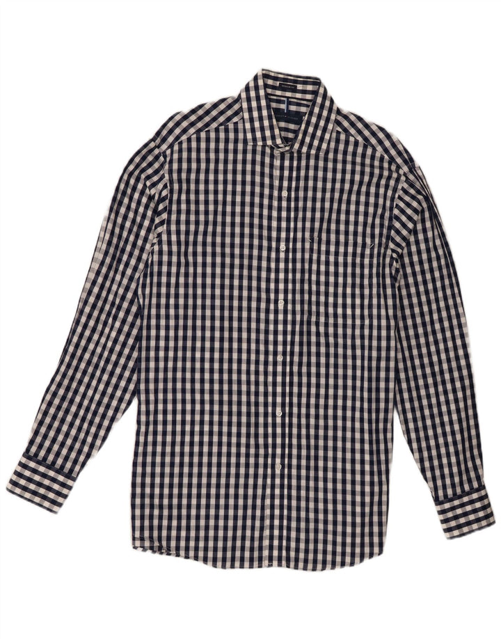 Tommy Hilfiger Herren-Hemd mit normaler Passform, Größe 15 1/2, mittelgroß, marineblau, kariert
