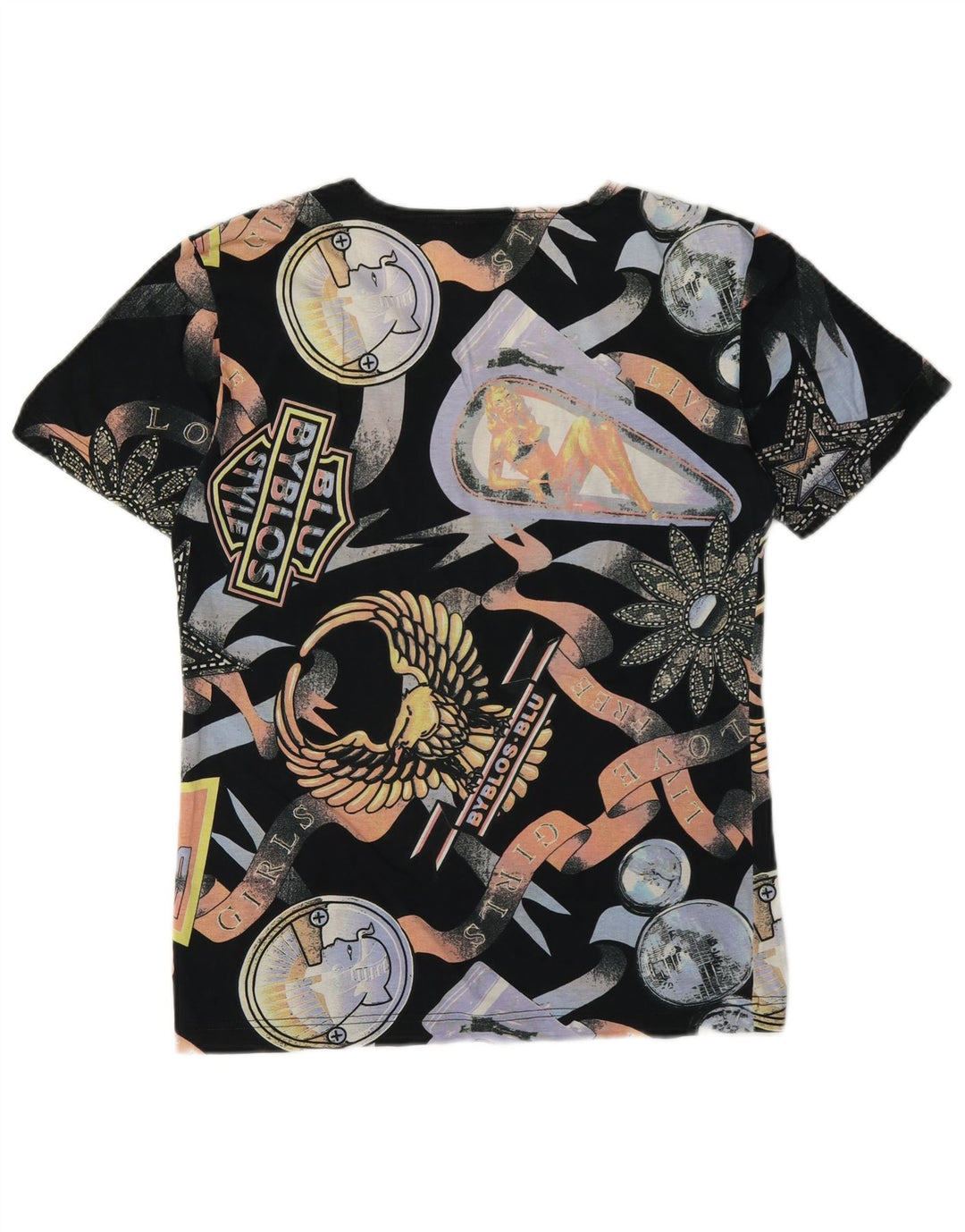 Byblos Womens Graphic T-Shirt Top UK 12 Medium Mehrfarbige Baumwolle