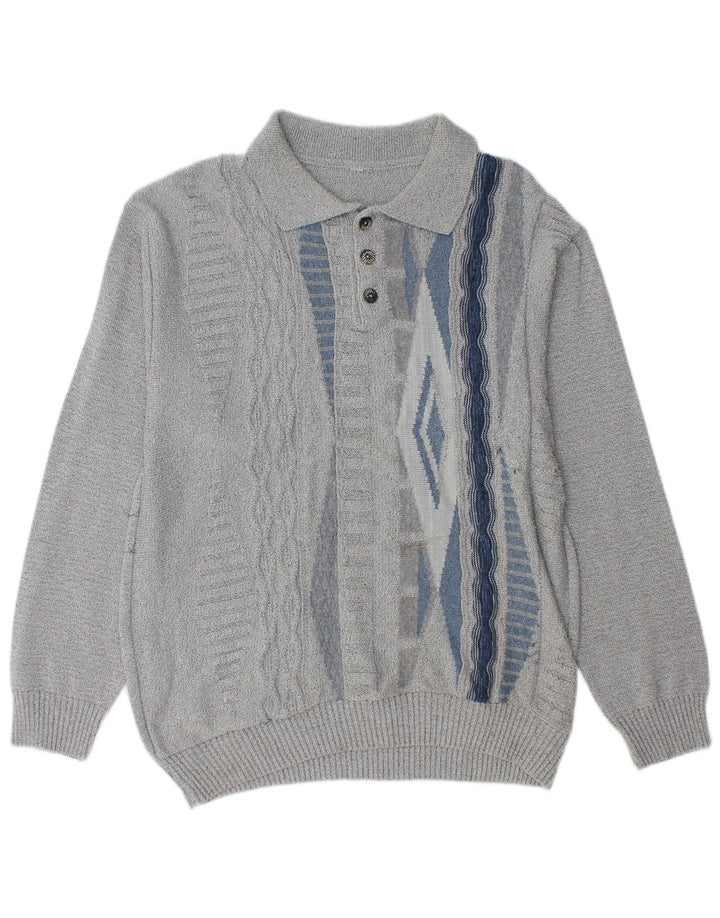Vintage Herren Rollkragenpullover Pullover mittelgrau geometrisch