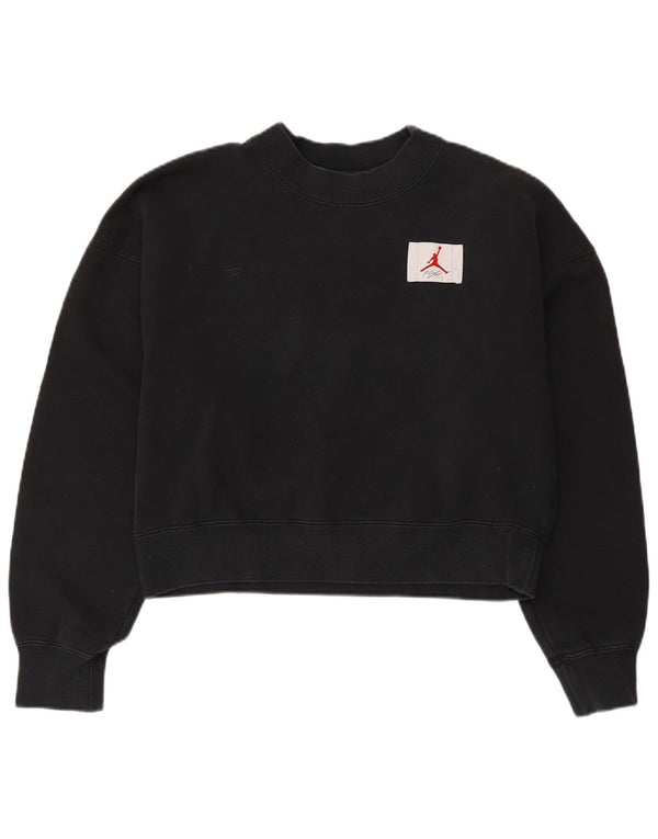 Jordan Womens Crop Loose Fit Sweatshirt Pullover UK 6 XS Schwarz Baumwolle