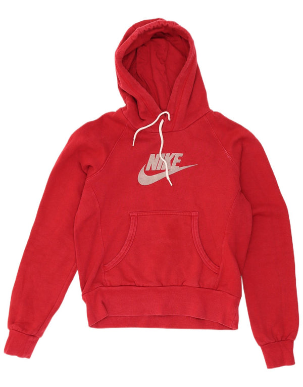 Nike Womens Graphic Crop Hoodie Pullover UK 8/10 Small Rote Baumwolle