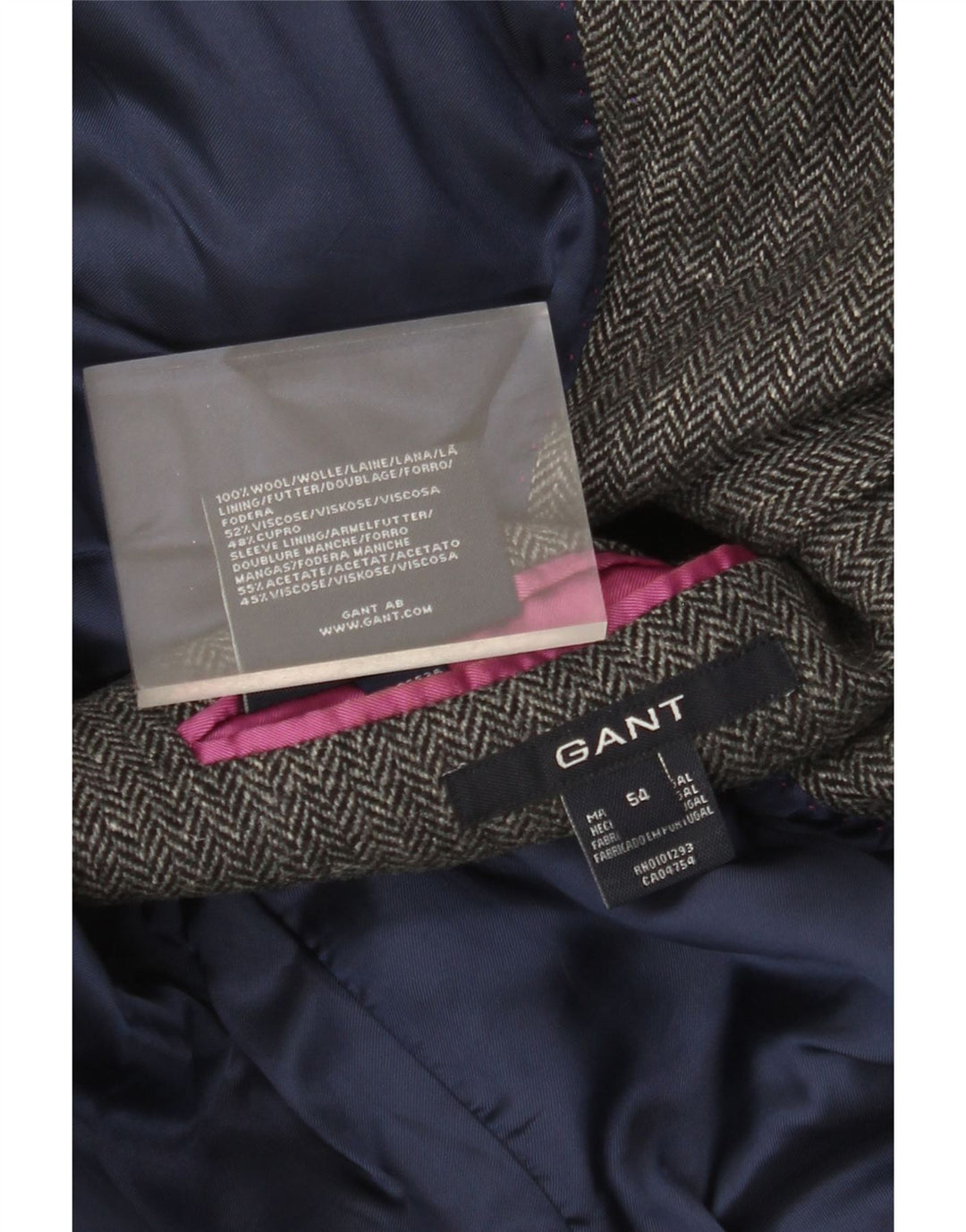 Gant Herren-Blazer mit 2 Knöpfen, IT 54 2XL, graue Wolle mit Fischgrätenmuster