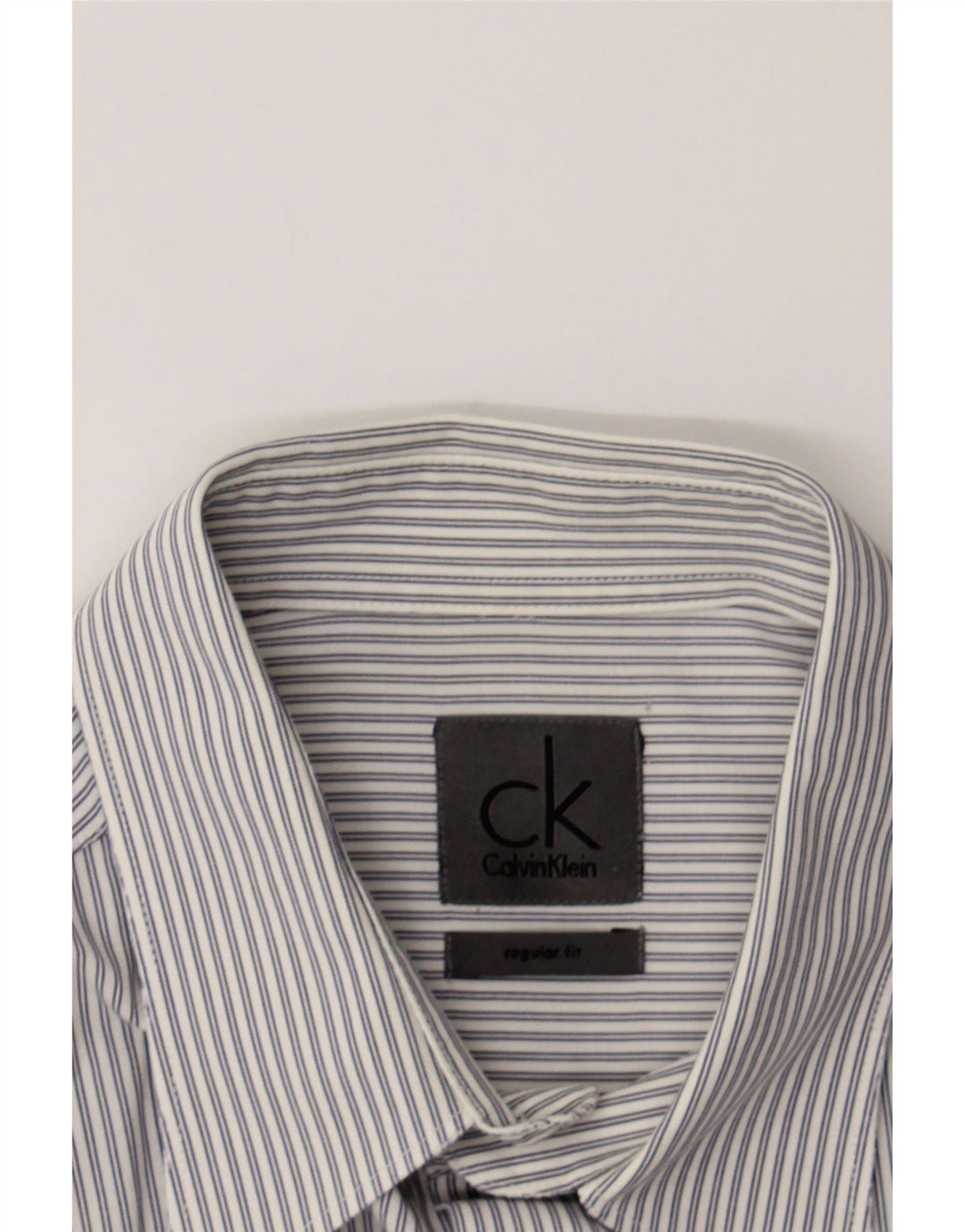 CALVIN KLEIN Mens Regular Fit Shirt Large Grey Striped Vintage Calvin Klein and Second-Hand Calvin Klein from Messina Hembry 