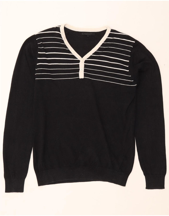 JACK & JONES Herren-Pullover mit V-Ausschnitt, groß, schwarz gestreift