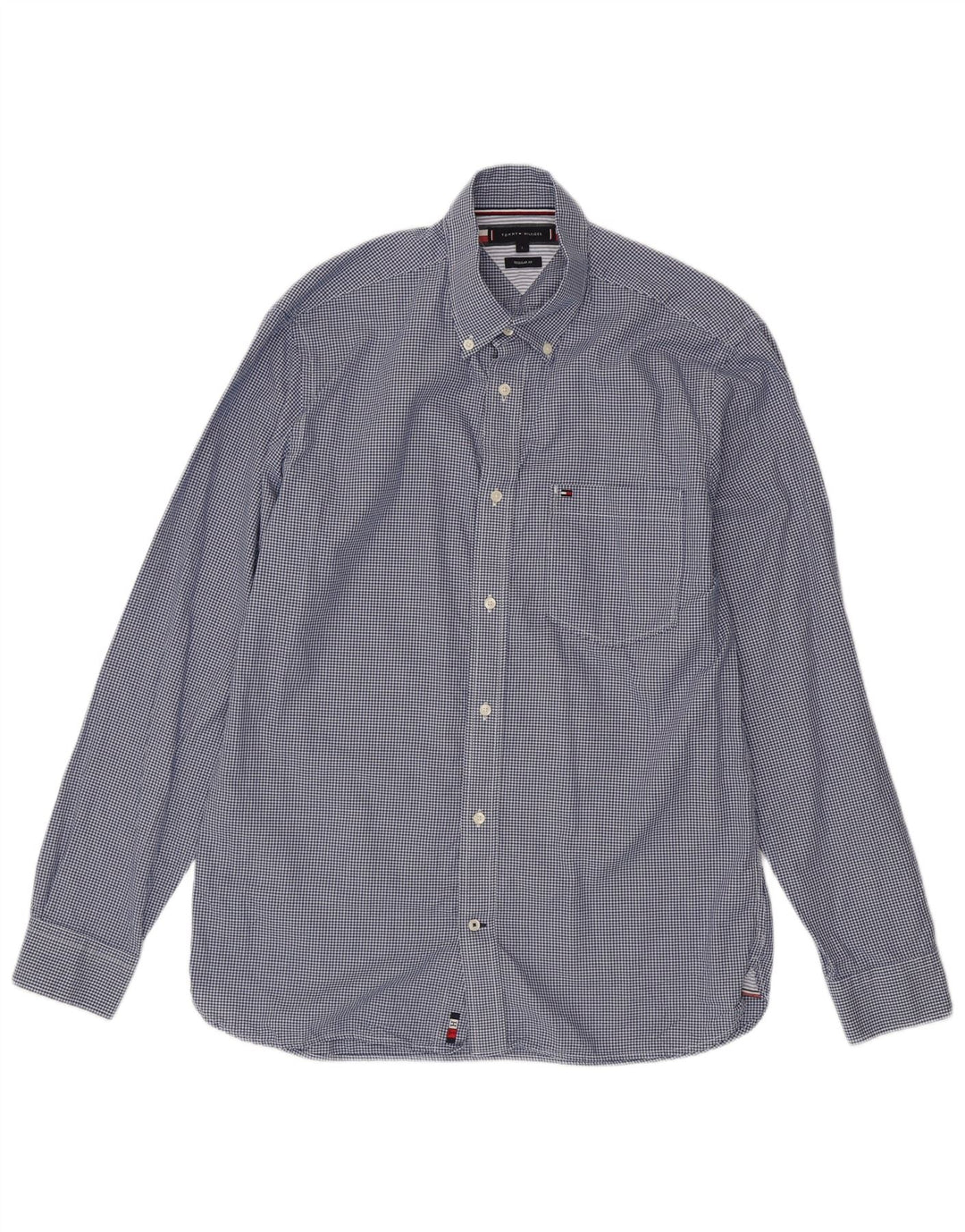 Tommy Hilfiger Herrenhemd, große blaue Gingham-Baumwolle