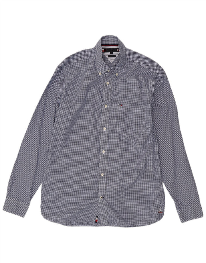 Tommy Hilfiger Herrenhemd, große blaue Gingham-Baumwolle