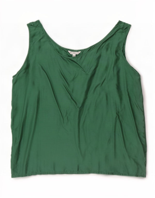 Vintage Damen Ärmelloses Blusentop UK 22 3XL Grüne Seide