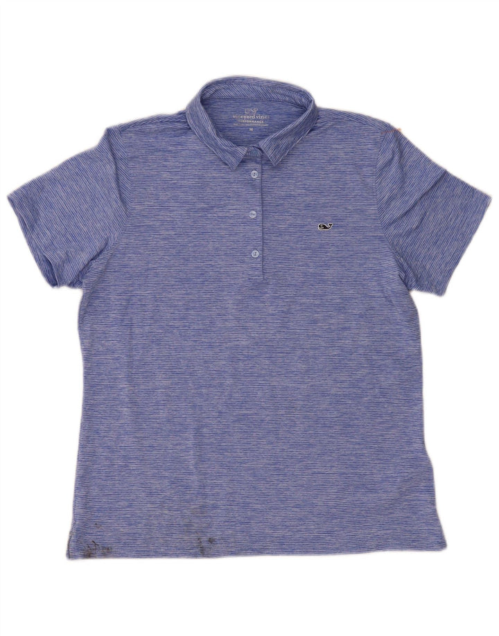 Vineyard Vines Damen-Poloshirt UK 14 Mittelblau gestreift aus Polyester