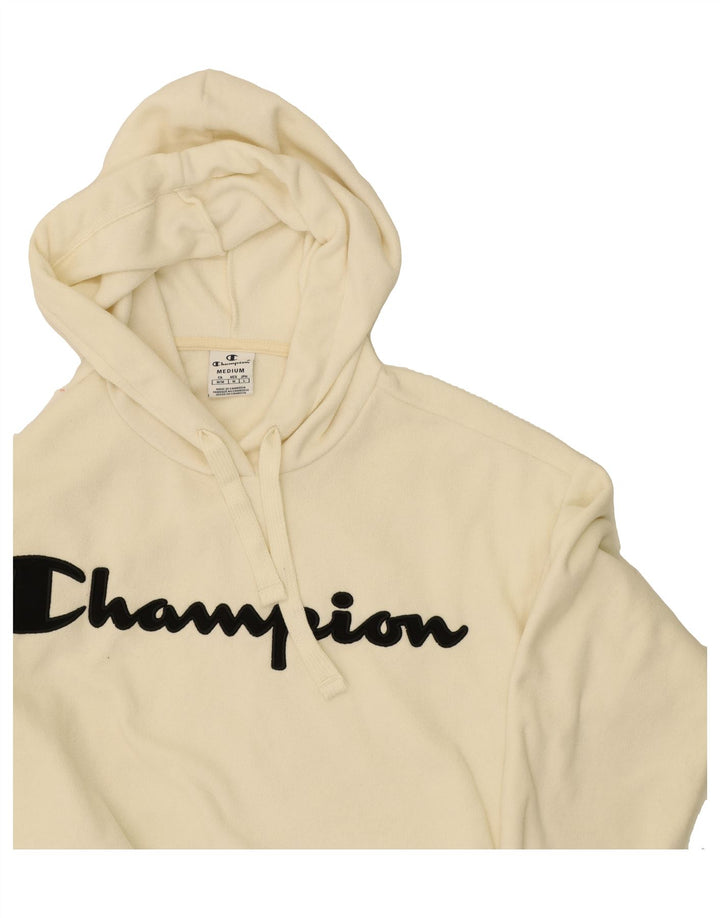 CHAMPION Mens Graphic Hoodie Jumper Medium Off White Polyester Vintage Champion and Second-Hand Champion from Messina Hembry 
