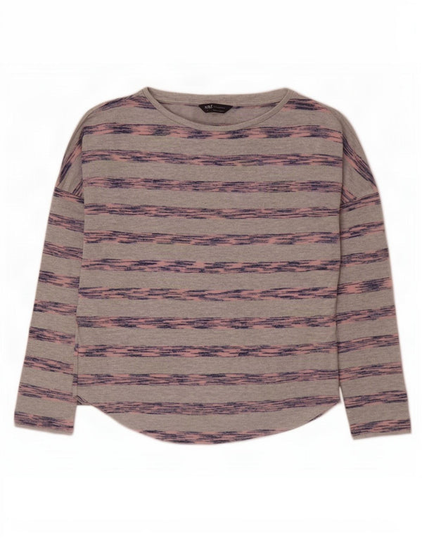 Marks & Spencer Womens Top Long Sleeve UK 10 Small Grey Striped Viscose