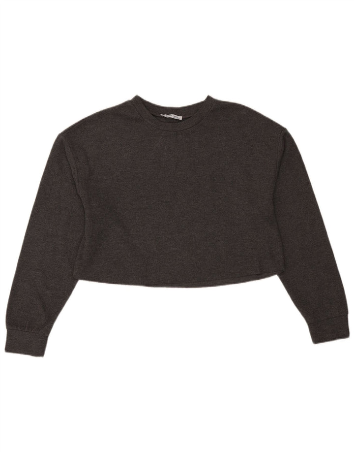 Zara Damen Trafaluc Crop Top Langarm UK 14 Mittelgraues Polyester