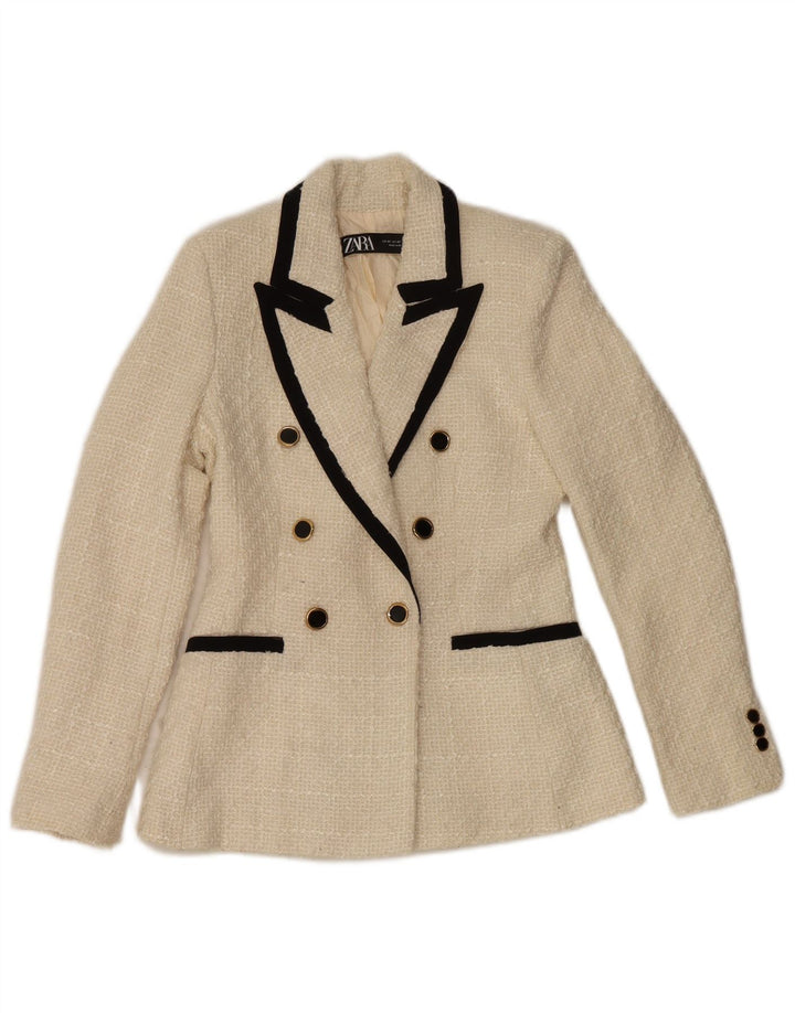 Zweireihiger Blazer für Damen von Zara, Gr. 6, XS, gebrochenes Weiß, Polyester