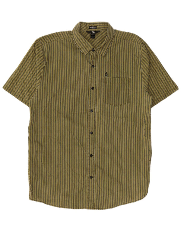 Volcom Herren-Kurzarmhemd mit klassischer Passform, mittleres Khaki, gestreift, Baumwolle