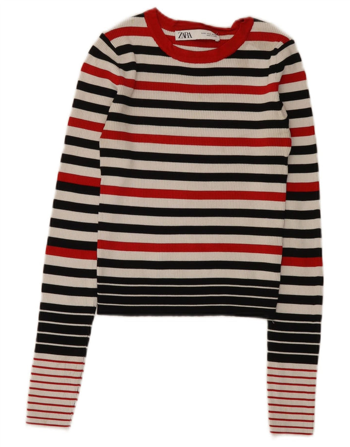 Zara Damen Crop Top Langarm UK 8 Small Mehrfarbig gestreifte Viskose