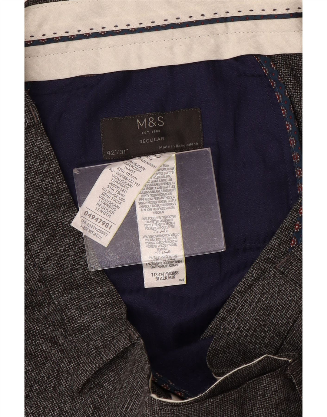 Marks & Spencer Herren-Freizeithose, normal, W42, L31, Grau mit Hahnentrittmuster