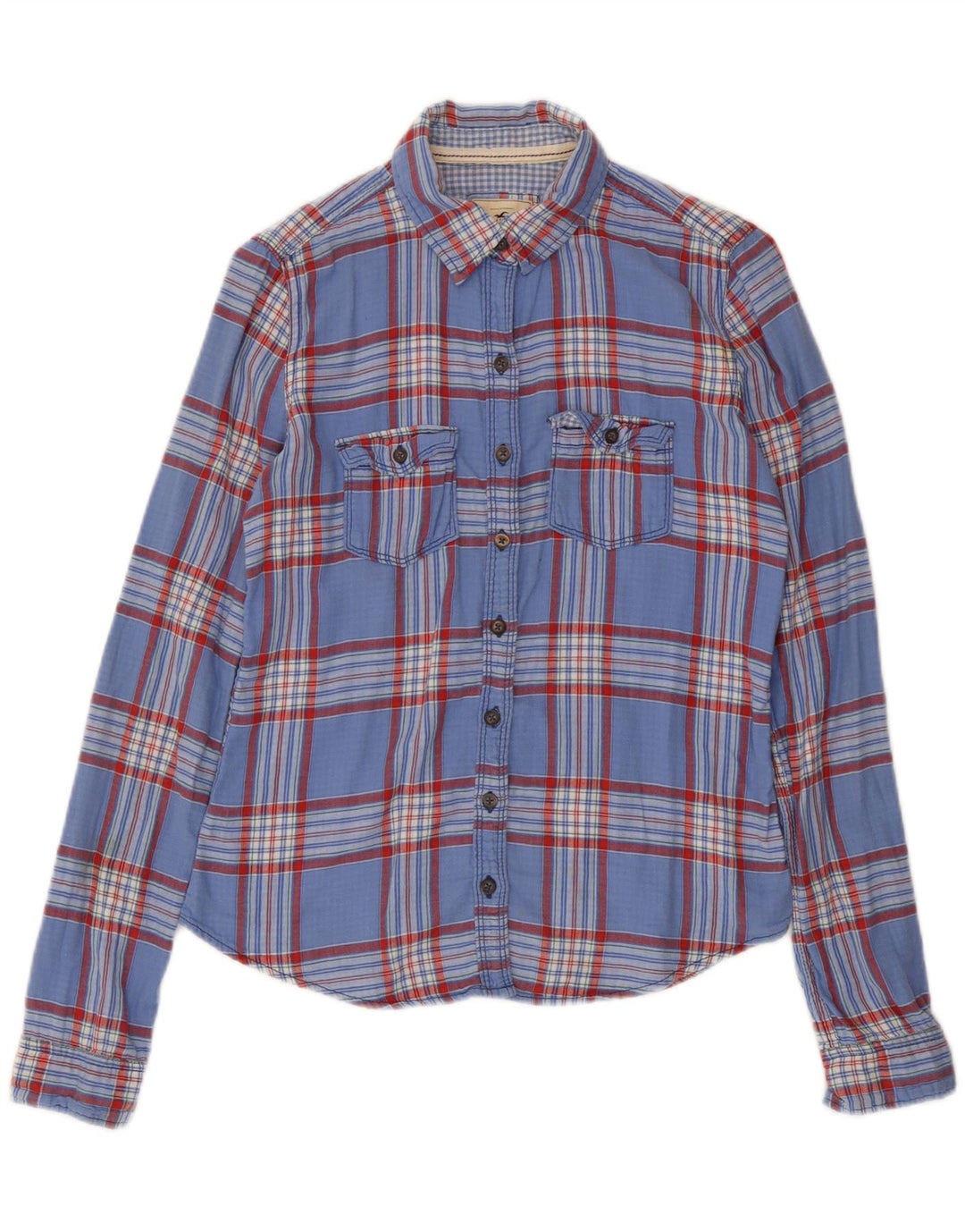 HOLLISTER Flanellhemd für Damen, UK 10, klein, blau kariert, Baumwolle