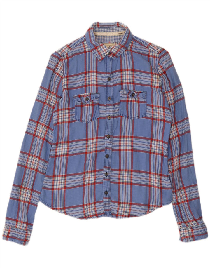 HOLLISTER Flanellhemd für Damen, UK 10, klein, blau kariert, Baumwolle